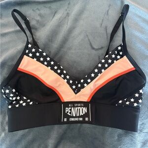 P.E Nation Star Patterned Black and Orange Sports Bra